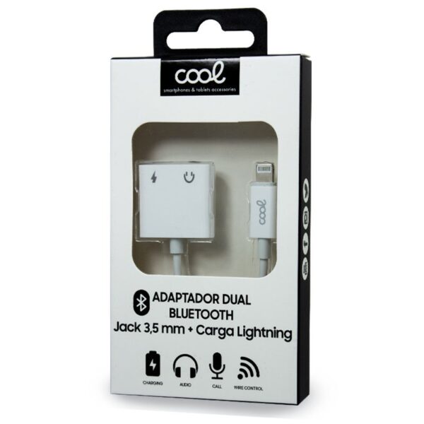 Adaptador de 3,5 mm com conector Bluetooth duplo + carga de relâmpago COOL