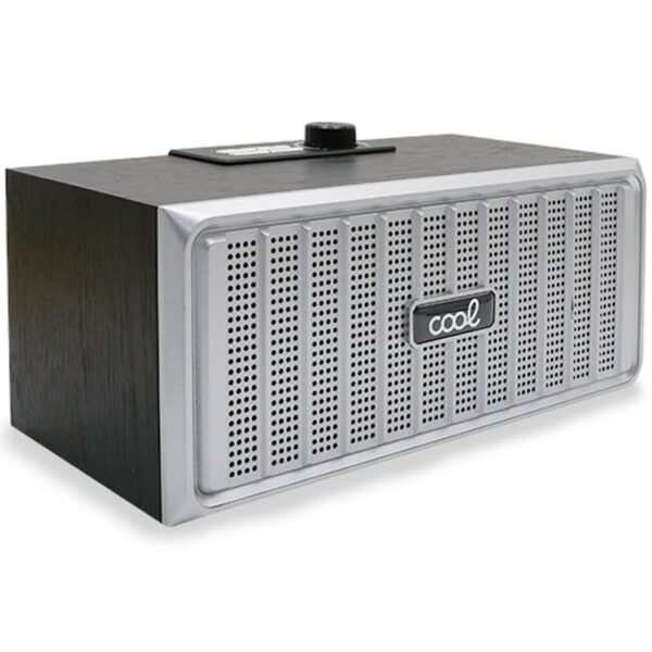 Alto-falante Bluetooth Universal Music COOL Retro (20W) Madeira Preto Frente Prateado