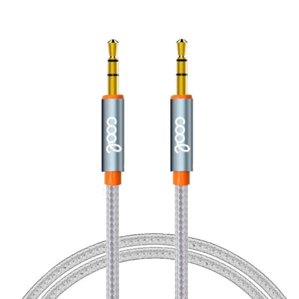 Cabo Jack 3,5 mm para Jack 3,5 mm COOL Áudio-Áudio Nylon Prata (1m)