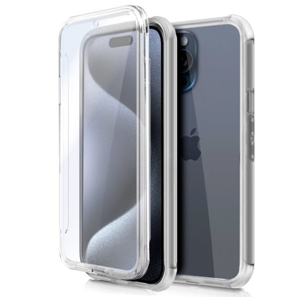 Capa COOL de Silicone 3D para iPhone 15 Pro (frente e verso transparentes)
