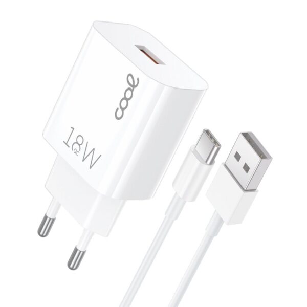 Carregador de Rede Conector Tipo-C Universal 3 Amp (Carga Rápida) COOL Kit 2 em 1 Branco