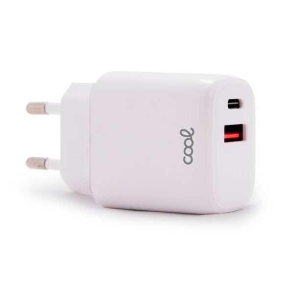 Carregador de rede Universal Fast Charger (PD) Dual Type-C / USB COOL (20W) Branco