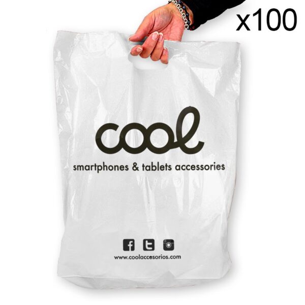 Pacote de 100 sacos plásticos Brancos 70% reciclado COOL grande (51 x 40 cm)